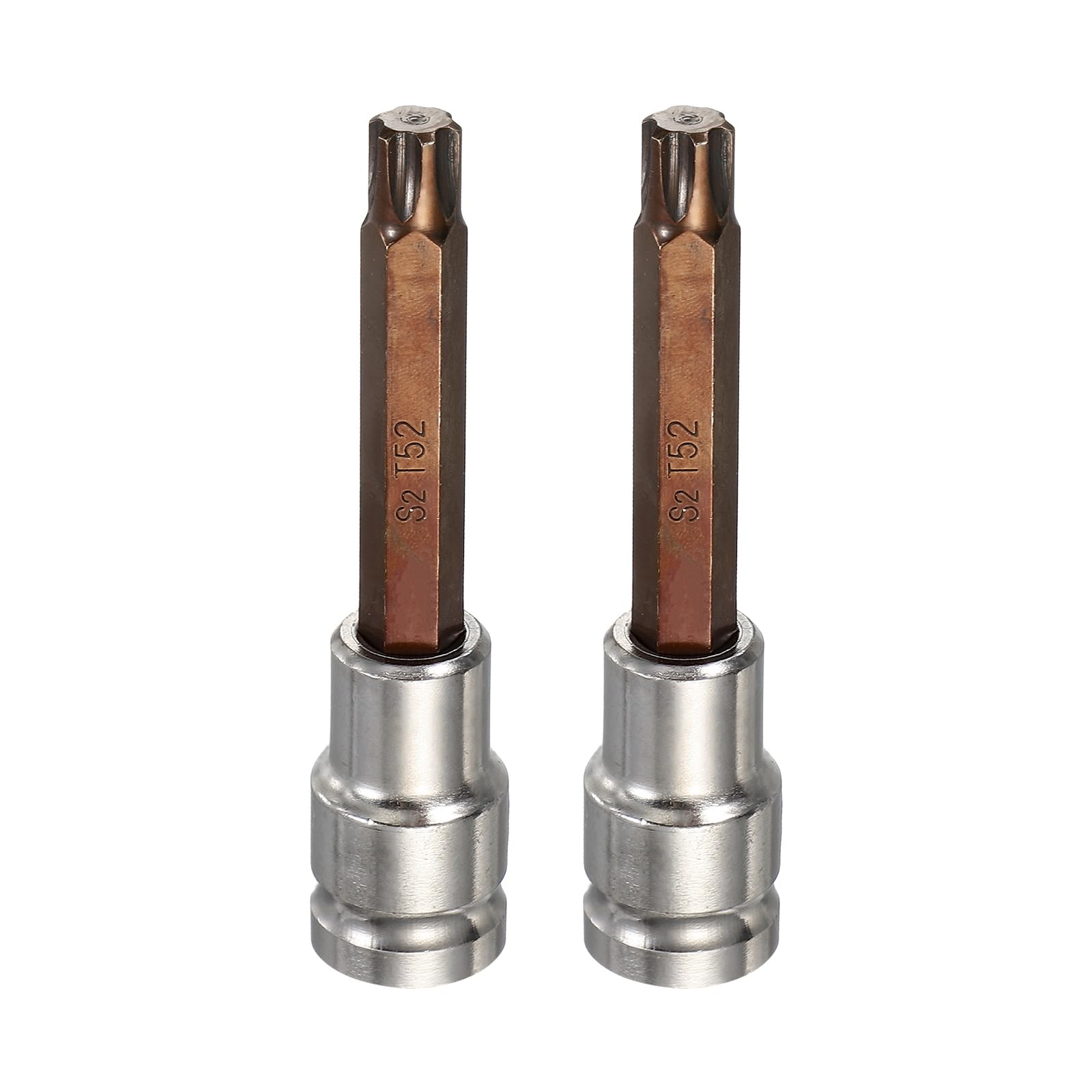 sourcing map 2Pcs Torx Bit Socket 1/2" Drive T52 S2 Steel 6 Point Head Long Screwdriver Drill Bits CR-V Steel Socket Adapter for Home Auto Axle Hex Nuts Bolts Repair