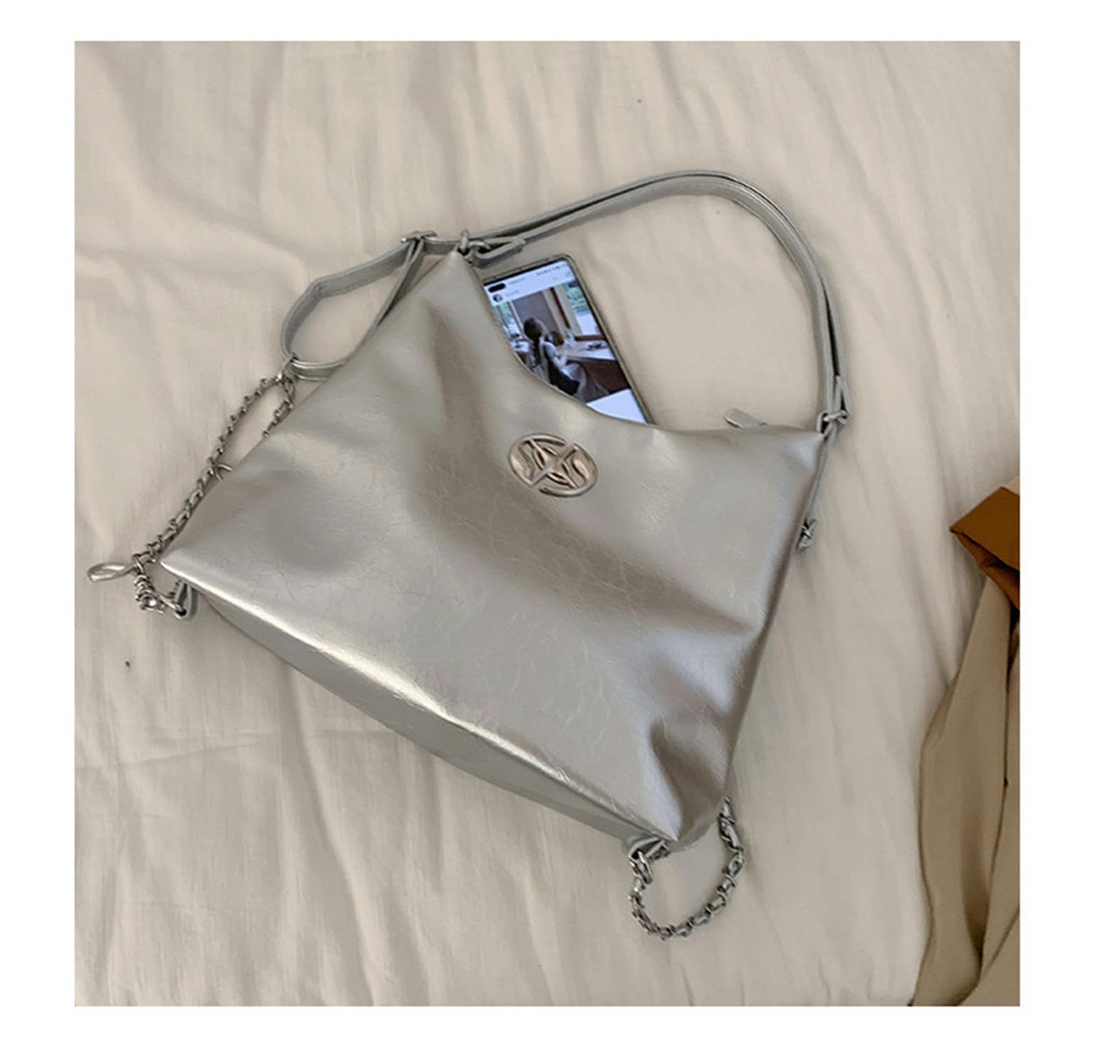 Umhängetasche Damen Rucksack -Frauen -modeketten -Bucket -Tasche Schülern Klasse Große Kapazität Schulterhandtasche Tasche Tasche-schwarz-32 * 25