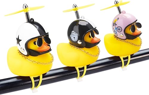Vista 43 de wonuu Adornos de pato de goma para automóvil, decoración de tablero de instrumentos de pato amarillo, cuernos de bicicleta de pato con casco