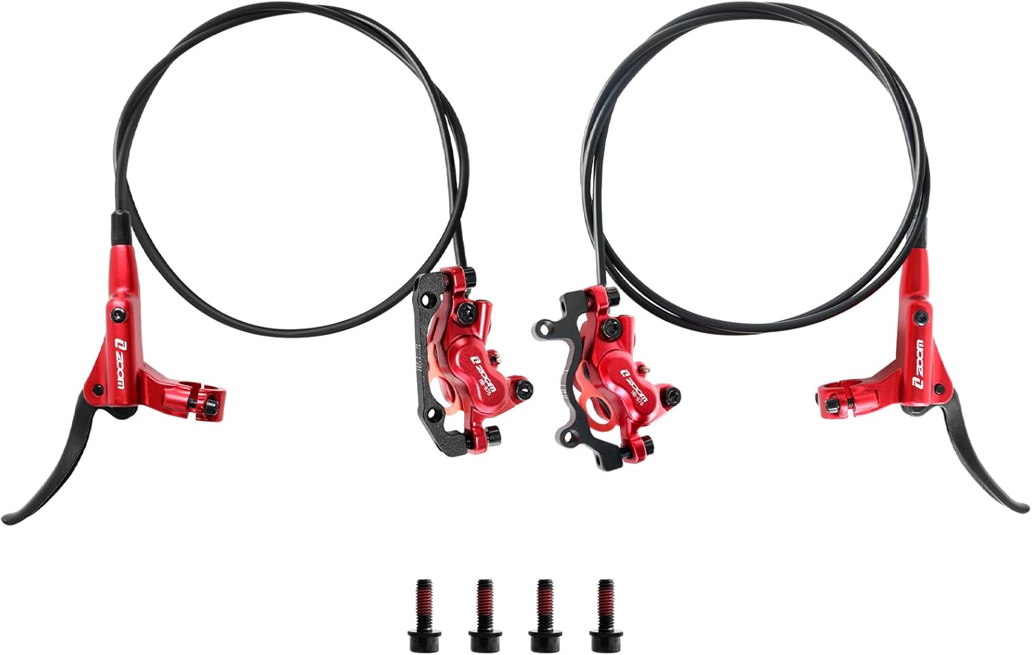 Z00M HB876 4-Pistons Hydraulic Disc Brake Set, MTB Hydraulic Brakes Left Front 850mm Right Rear 1450mm Bicycle Hydraulic Brake Kit for eBike, Mountain Bike, Road Bike, Fat Bike(Pre-Bled)