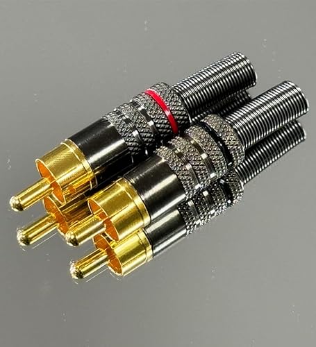 AudioPro RCA Phono Male Audio Plugs AV Stereo with Red Positive and Black Negative Polarity Lines Gold Plated Pins Solder Connectors (4)