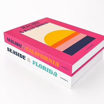 Decorative Books in Pink and White Malibu Seaside Teen Girls, Women Modern Preppy Aesthetic Stacked Home Book Decor Bookshelf & Coffee Table Decor Faux Books College Dorm AuroraBTQ Set of 2