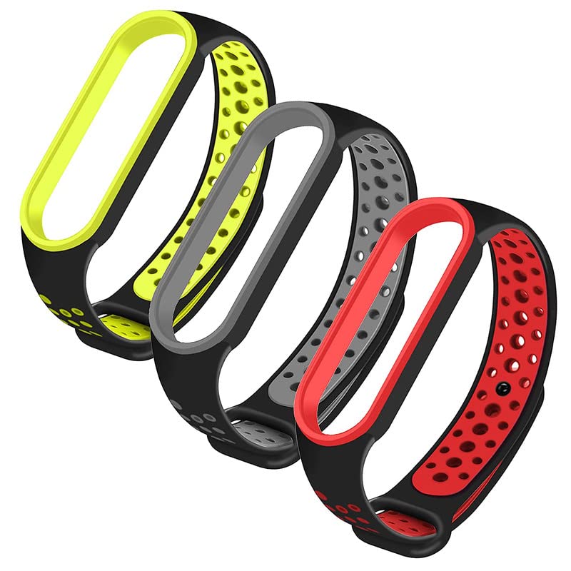 Emmett Dotted/Sport/Hole Type Silicone Strap for Mi Band 5 & Mi Band 6 (Pack of 3)