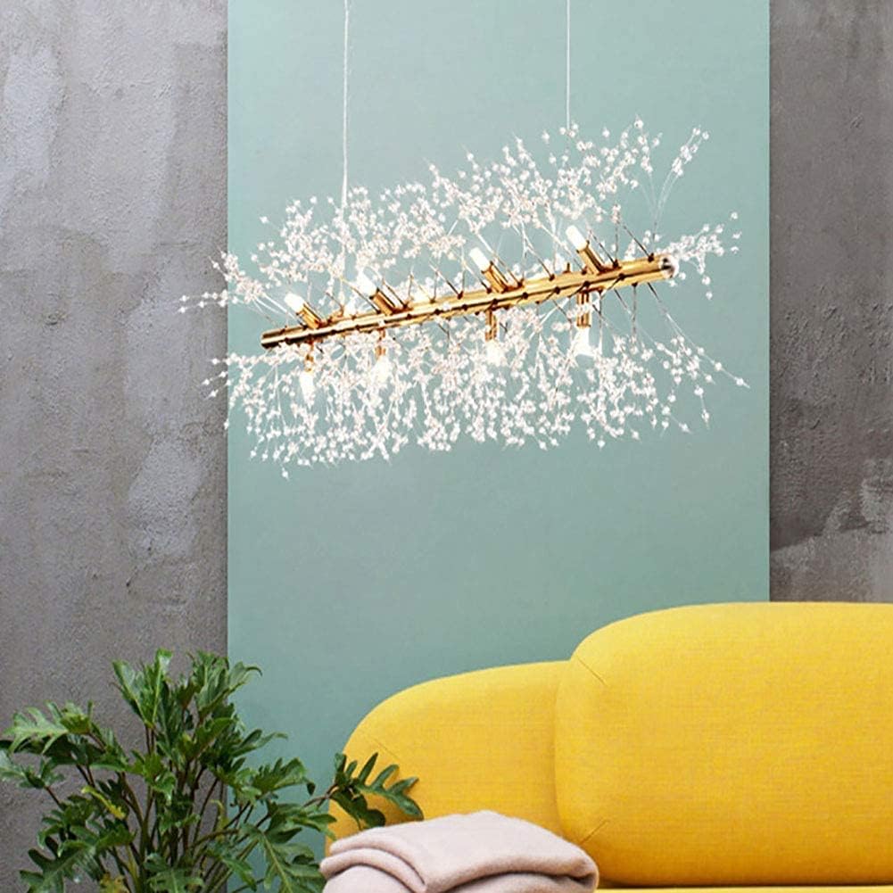 Lzqbd シャンデリア ランプペンダントライトシャンデリア天井灯の長方形の花火は ダイニングルームのリビングルームのための調節可能な吊り具を導きました ゴールデン 9点灯 Vedantschool Com