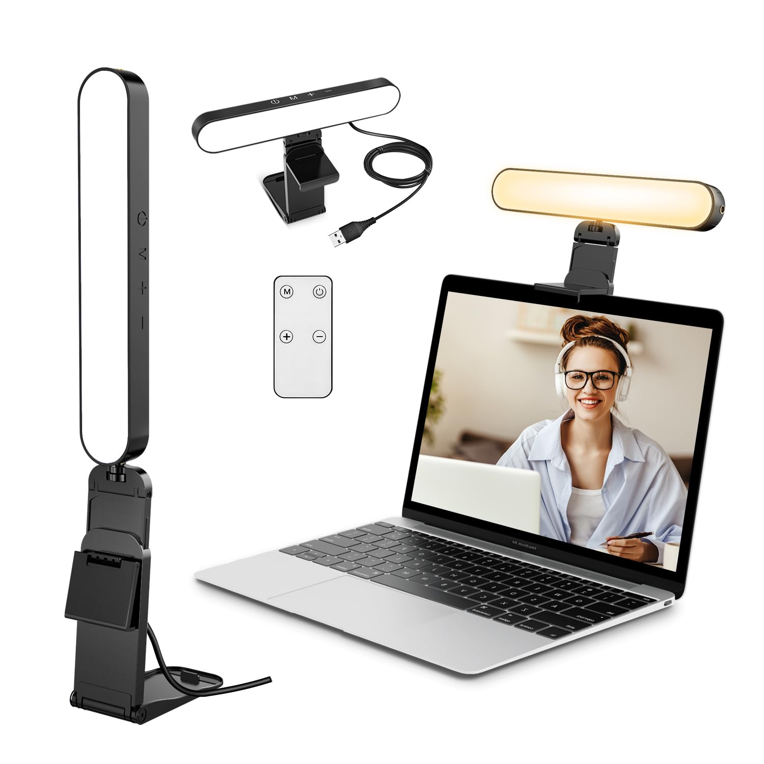 yAyusi Video Conference Light, LED Streaming Lighting for Laptop Computer Monitor, Desk Selfie Ring Light with Remote and Touch Control, PC Podcast