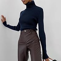 Vista 3 de Suéteres de punto de cuello alto para mujer, camisas básicas casuales de manga larga, ajustadas, ropa interior térmica, suéter de canalé suave