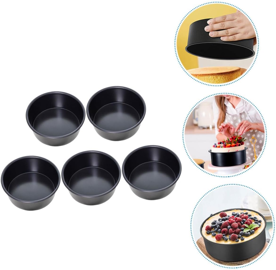 VOSAREA 5pcs Round Baking Pan Nonstick Aluminium Alloy Cake for Even Baking Pans for Mousse and Cake Food Grade High Temperature