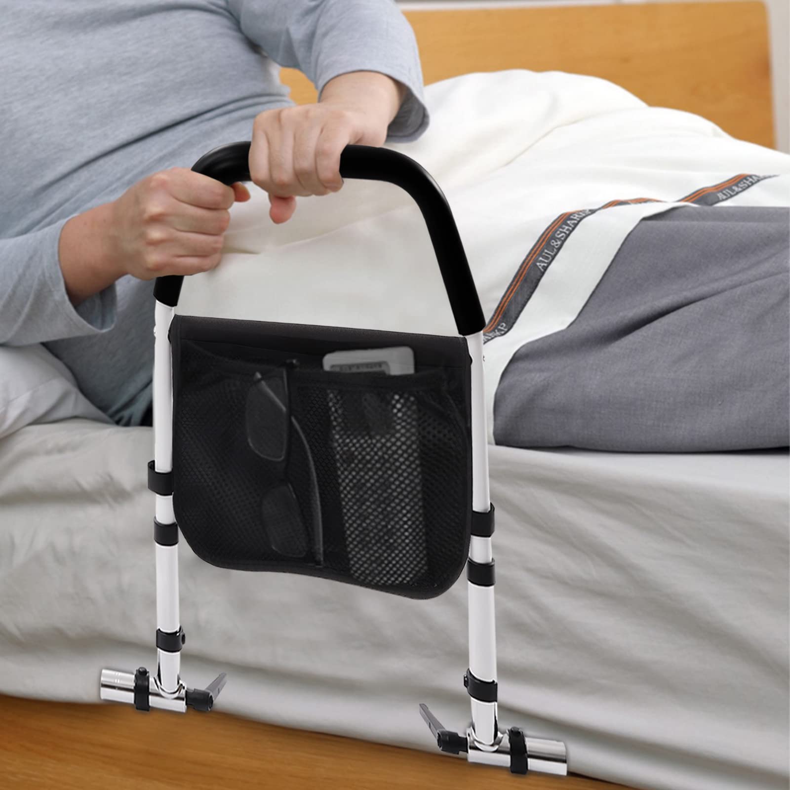 Cama ayuda para levantarse de la cama, barandilla de cama ajustable en altura para personas mayores, plegable, barandilla de cama, protección contra caídas, cama de acero al carbono