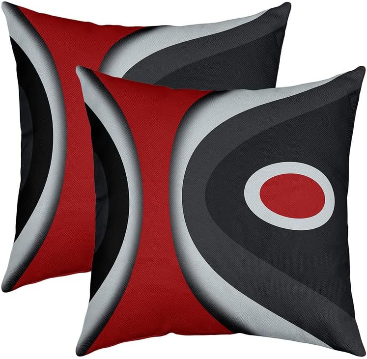 Modern Abstract Throw Pillow Covers 24"x24" Set of 2 Soft Red Stripes Gray Black White Pillow Cases Cushion Covers For Living Room Bedroom Acrylic Bold Grey Decorative Throw Pillowcases for