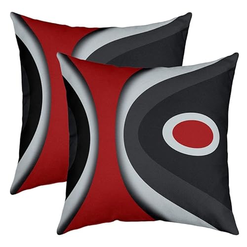 Modern Abstract Throw Pillow Covers 22"x22" Set of 2 Soft Red Stripes Gray Black White Pillow Cases Cushion Covers For Living Room Bedroom Acrylic Bold Grey Decorative Throw Pillowcases for