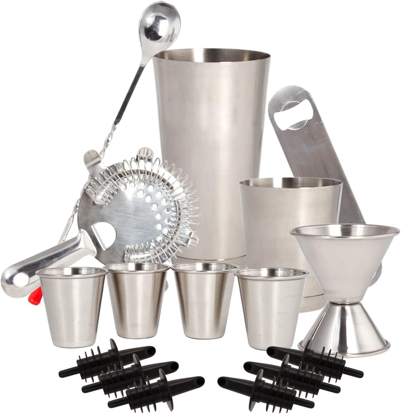 LexiHome 16 Pc Cocktail Making Set, Bartender Kit, Cocktail Shaker Gift Set, Bar Accessories, Drink Tool Kit with Drink Shaker, Hawthorne Strainer, Bar Spoon, Bottle Opener, Tin Shot Glasses, & More