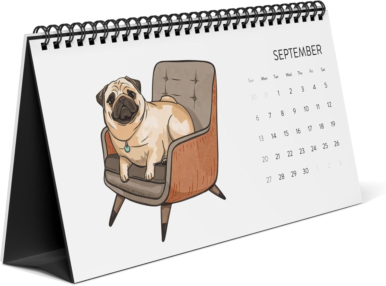 2026 Pug Desk Calendar | 12 Month Desktop Calendar Pug Art | Dog Lover Gift | Cute Pug Stationery | Small Office Calendar