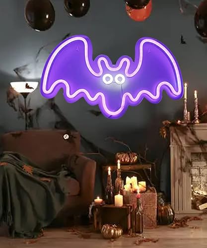 Miniatura 2 de Letrero LED de neón con forma de murciélago, luz de neón morada para fiestas, bares y decoración del hogar