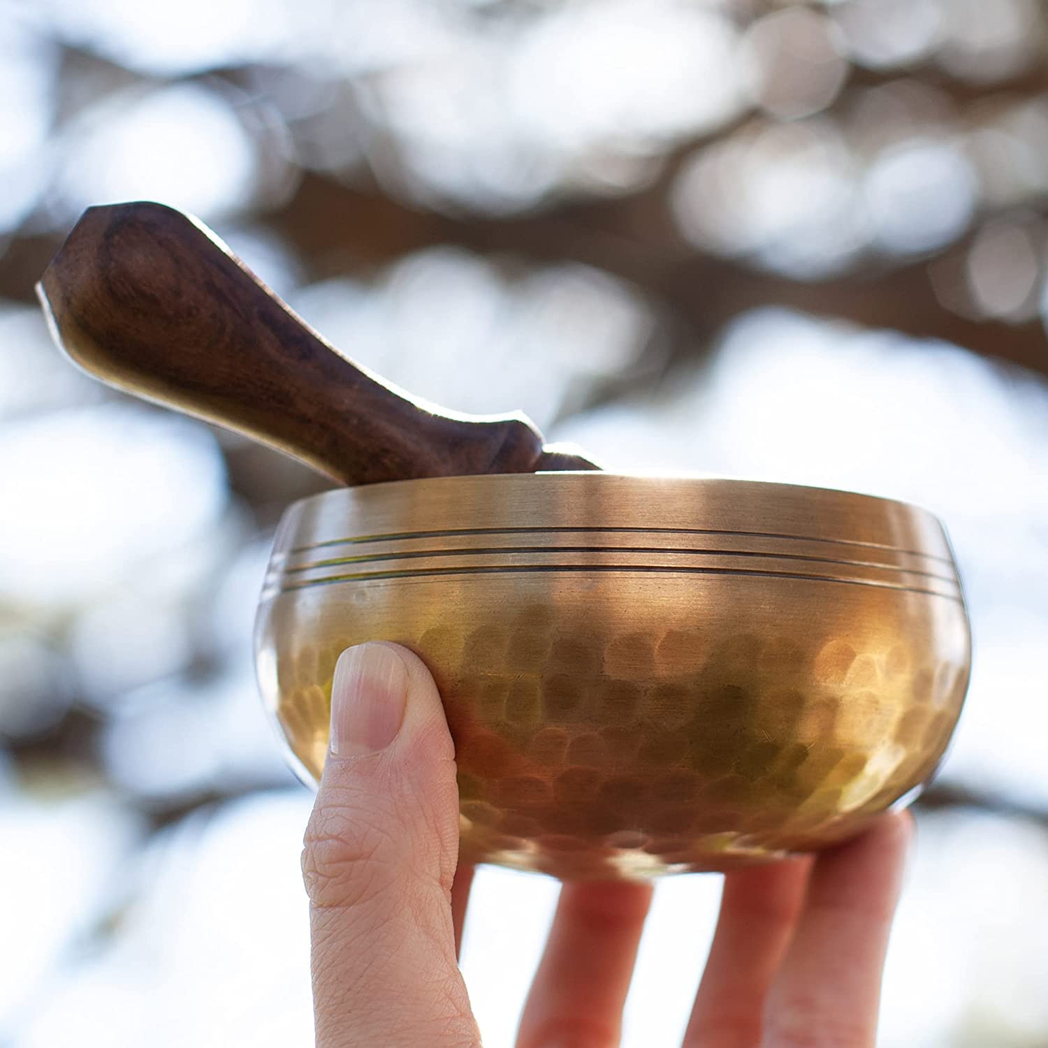 Premium Tibetan Singing Bowl Set - Authentic Handcrafted Mindfulness Meditation Holistic Sound 7 Chakra Healing Gift by Himalayan Bazaar (3 Inch, Gold) - Image 6
