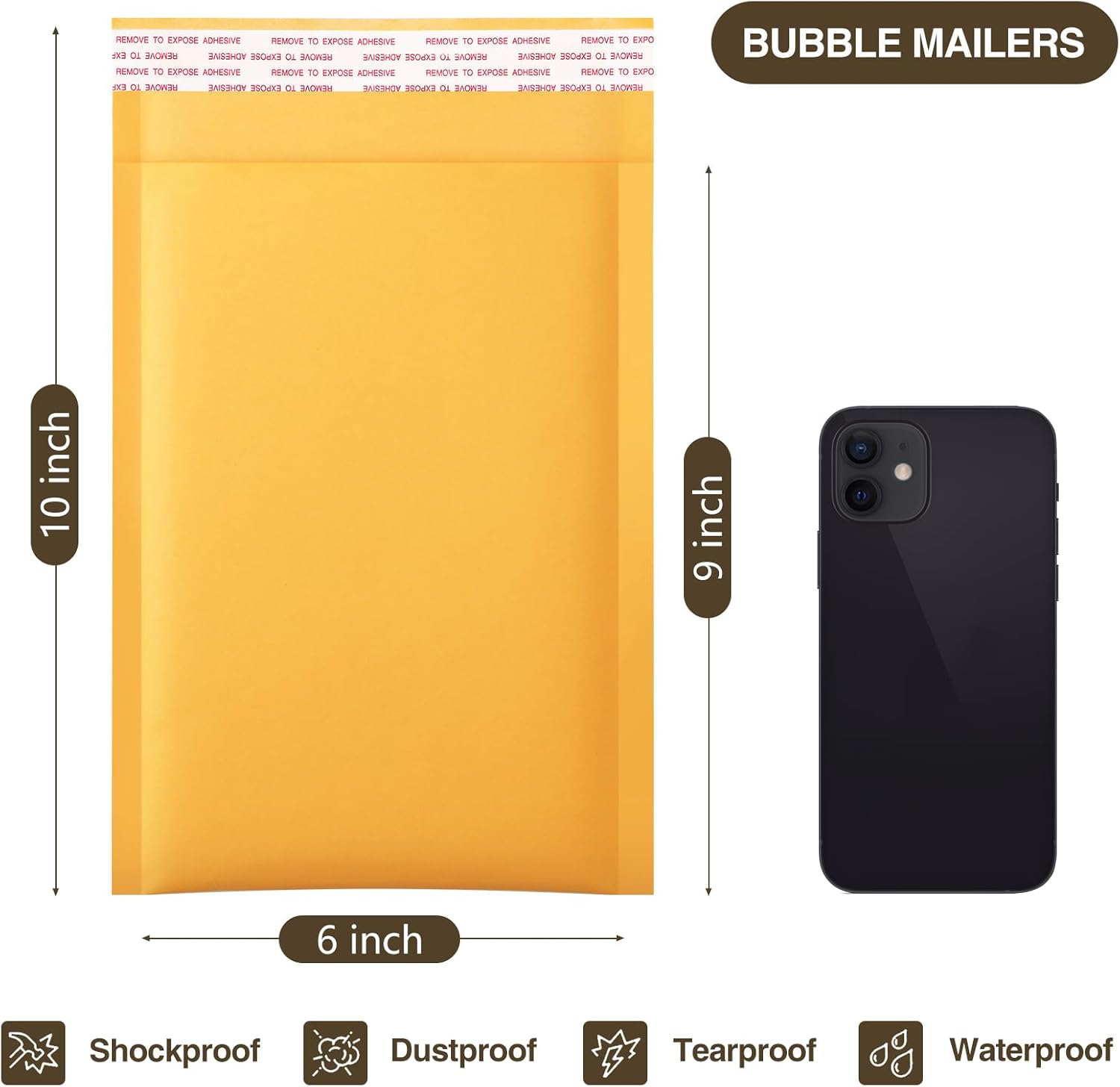 UCGOU Kraft Bubble Mailers 6x10 Inch 50 Pack Usable Size 6x9 Inch Yellow Padded Envelopes #0 Small Business Mailing Packages Self Sealing Tear Resistant Boutique Shipping Bags for Jewelry Supplies - Image 2