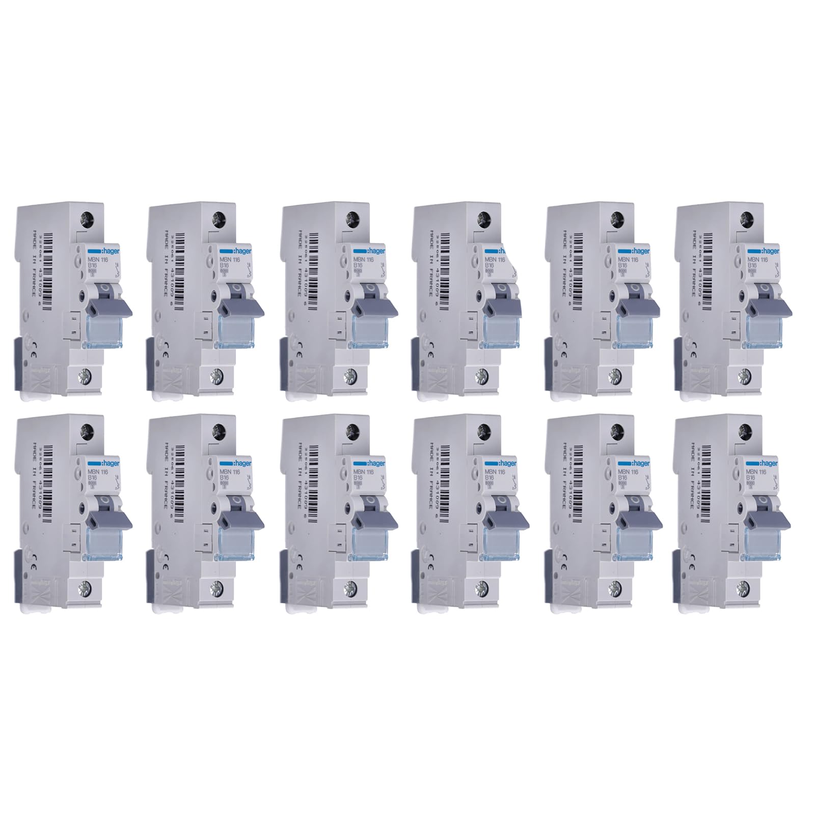 Hager Lot de 12 interrupteurs LS MBN116 1 pôles - B16 - 6 kA