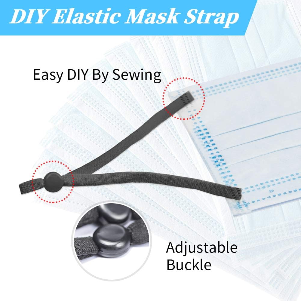 NOOBECR 100 Pieces Elastic Bands for Sewing with Adjustable Buckle, Elastic String for Masks (Black/White)