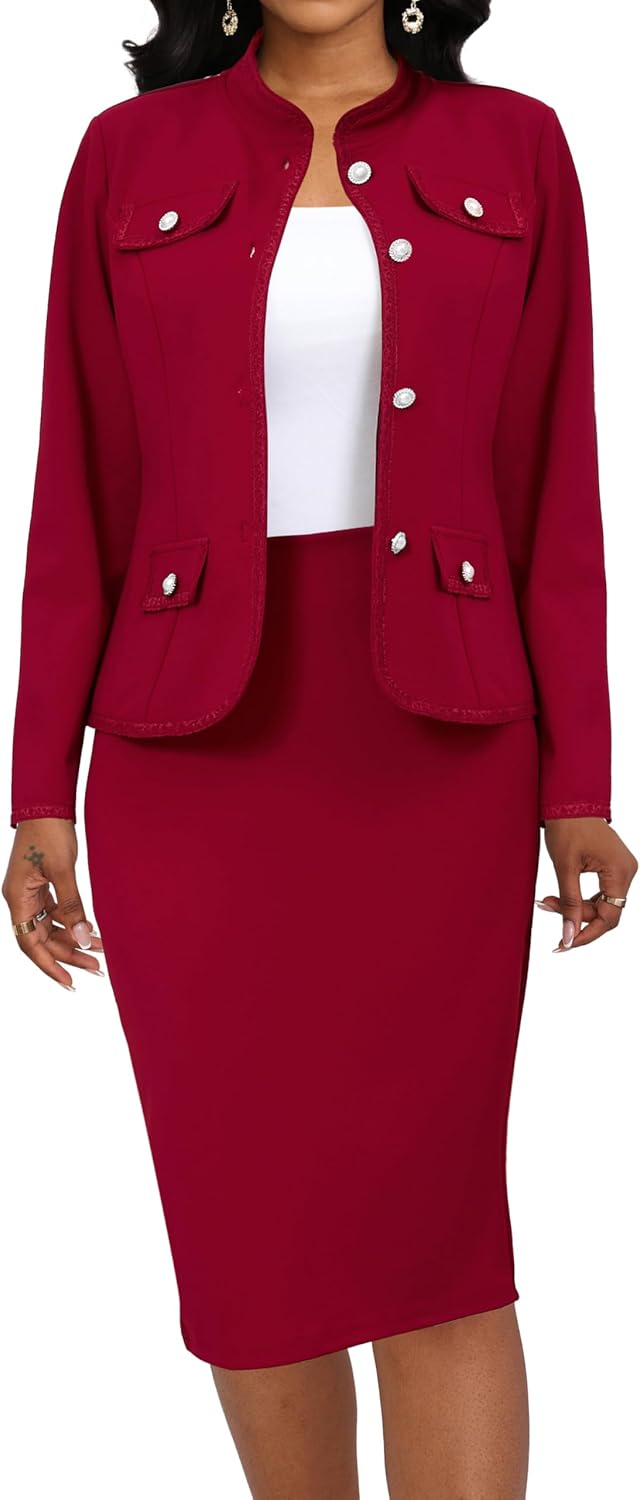 Women 2 Piece Business Suit Elegant Blazer Jacket and Skirt Sets Work Formal Office Clothes Suits