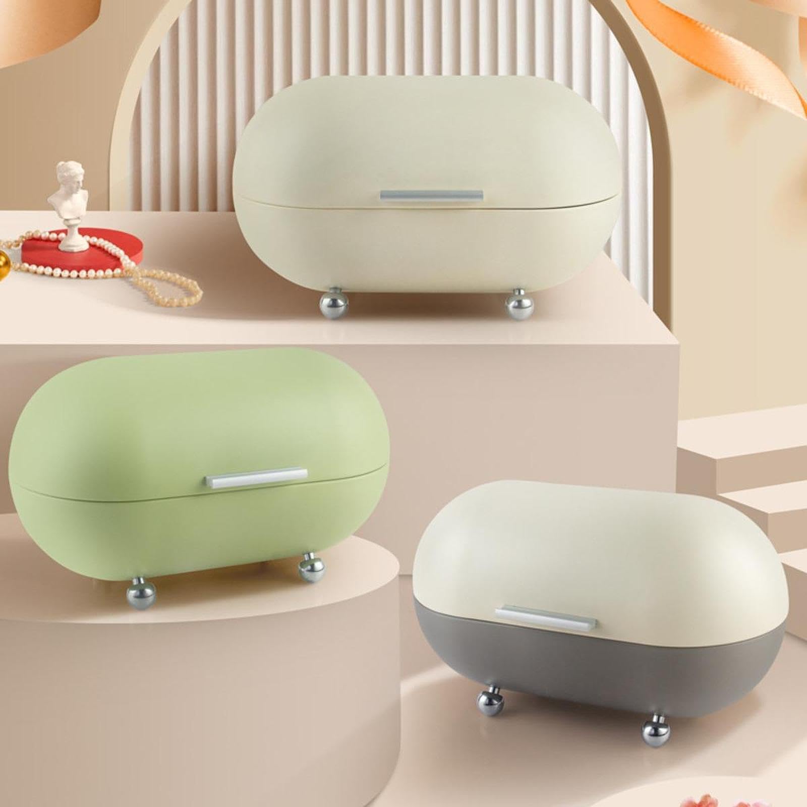 Caja de Almacenamiento de Pan multifunción para encimera, repostería, Cocina, Elegante Recipiente Metal para Pan con Tapa abatible fácil Abrir y Cerrar. , Verde