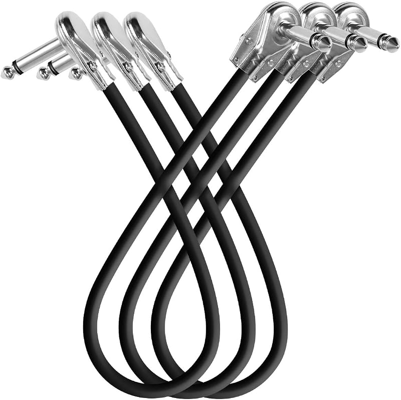 Cable de conexión para guitarra de 12 pulgadas, juego de adaptadores de efectos de instrumentos, paquete de 3, cable para pedales, kit de 1 pie, conectores tipo panqueque de ángulo recto mono de 1/4, enchufe Ts de perfil bajo