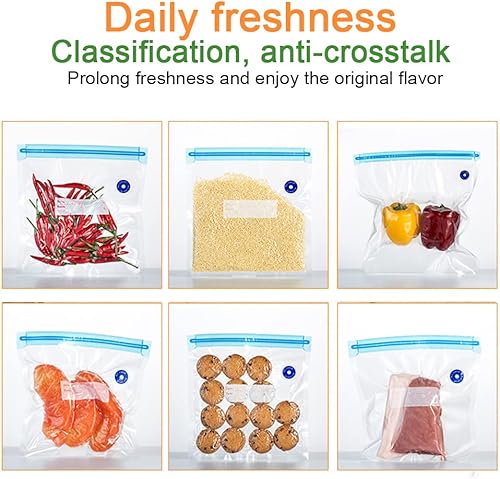 Miniatura 6 de Sous Vide Bags - Juego de 22 bolsas reutilizables al vacío para almacenamiento de alimentos, con bolsas de alimentos al vacío de 3 tamaños, 1 bomba