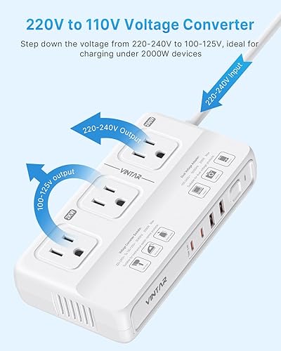 Miniatura 7 de VINTAR - Convertidor de voltaje de 220 V a 110 V, adaptador universal de viaje de 2000 W, convertidor de voltaje de Estados Unidos a Europa,