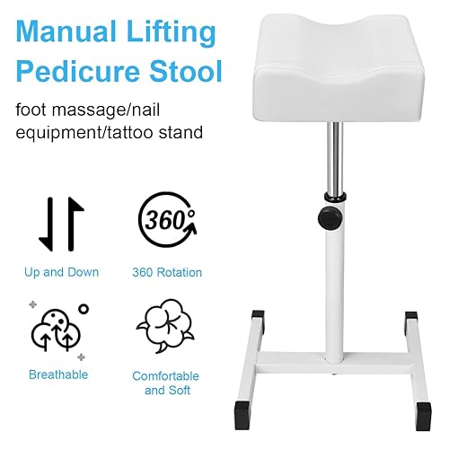 Miniatura 5 de Taburete de pedicura de altura ajustable con cojín suave, reposapiés antideslizante para salón de belleza, spa y belleza, color blanco