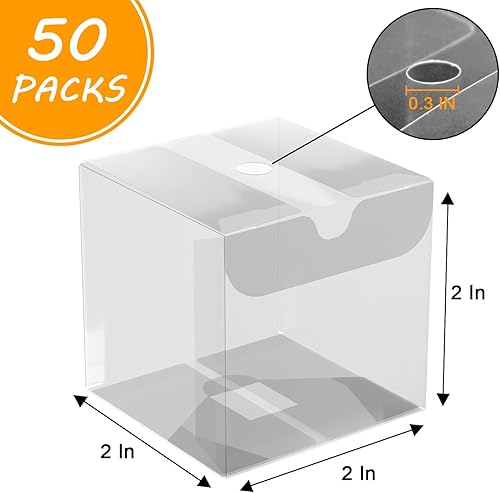 Miniatura 6 de XINHPKGG 50 cajas de recuerdo transparentes de 3 x 3 x 3 pulgadas, cajas de macarrón, caja de regalo transparente, cajas de pastel con agujero