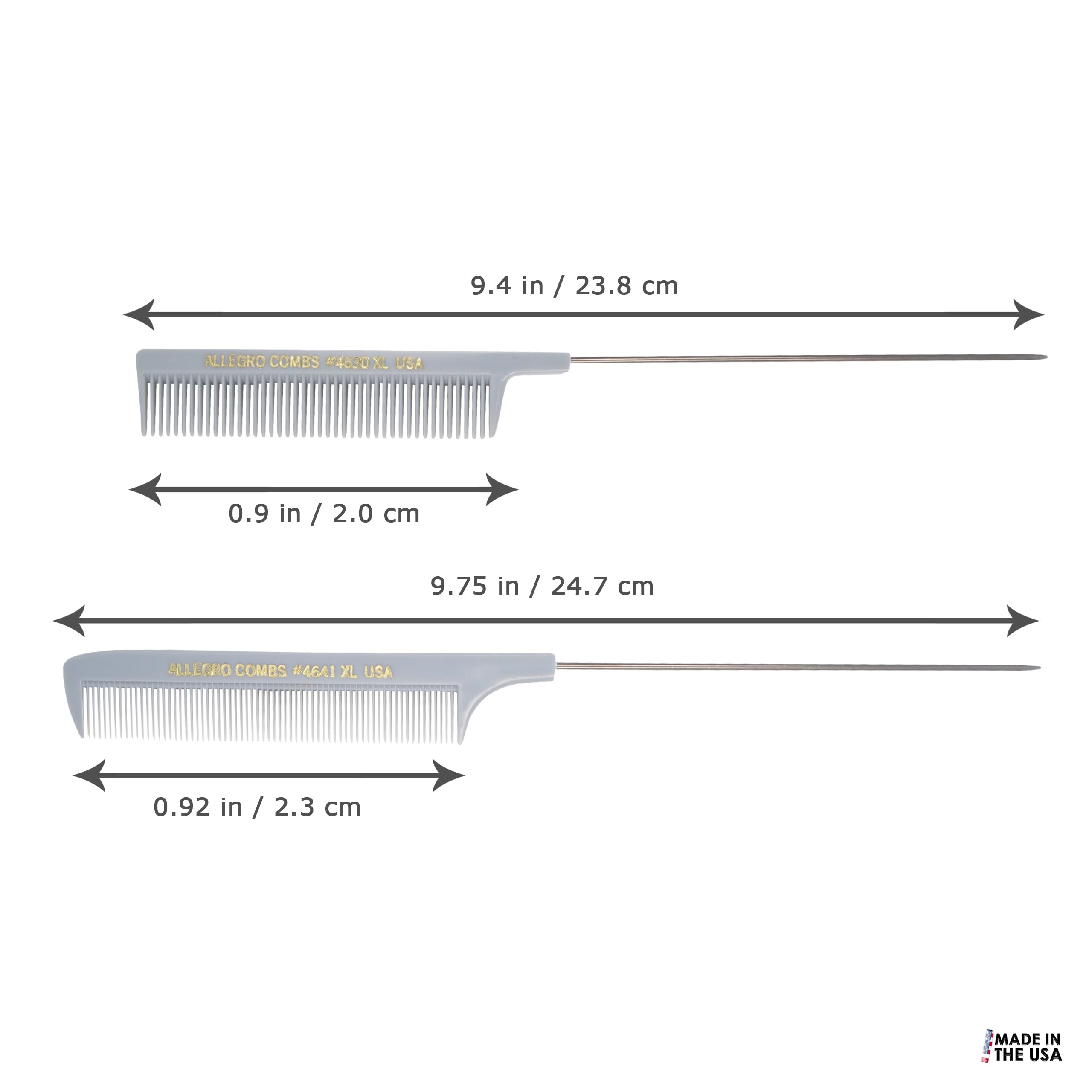 Allegro Combs XL Rattenschwanzkämme Pintail Trennkämme Metall Schwanztrennkämme Aluminium Stichkämme Zopfstich Kämme 2 Stück (Grau)