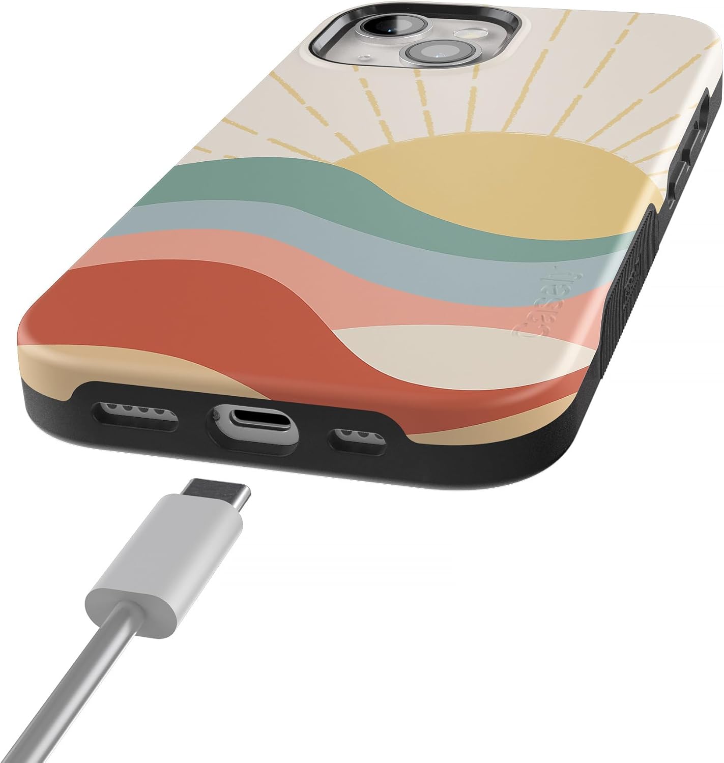 Casely iPhone 15 Plus Case | Here Comes the Sun | Colorblock Sunset | Bold Protective Design | Compatible with MagSafe