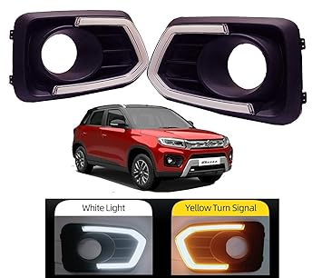 AUTOFASTERS DRL Car Day Running Fog Light with Indicator Light for Suzuki Brezza 2020 (Yellow, White)