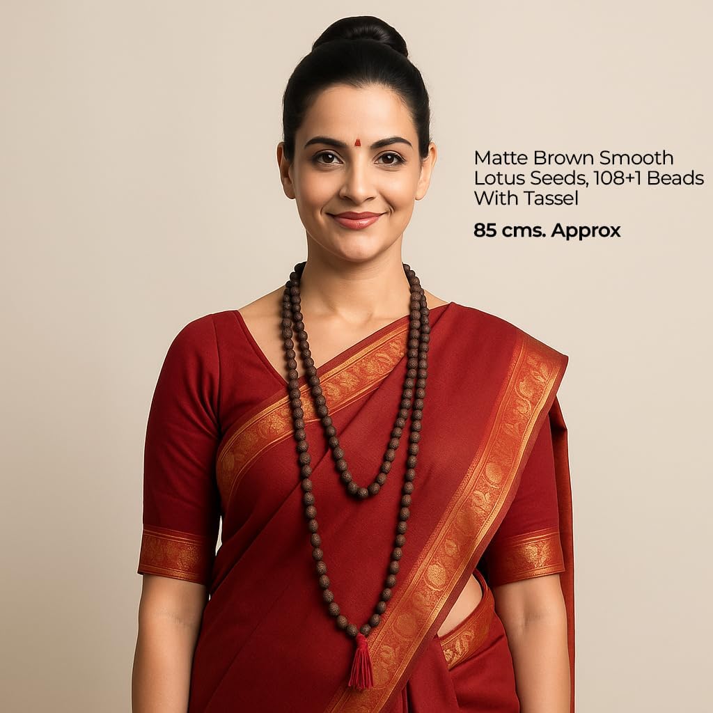 Kamal Gatta Mala 108 Beads – Original Big Lotus Seeds Rosary for Lakshmi Puja, Meditation, Japa, Prayer, Spiritual Vastu, Daily Wear Wrap Bracelet & Necklace for Men & Women - Grey