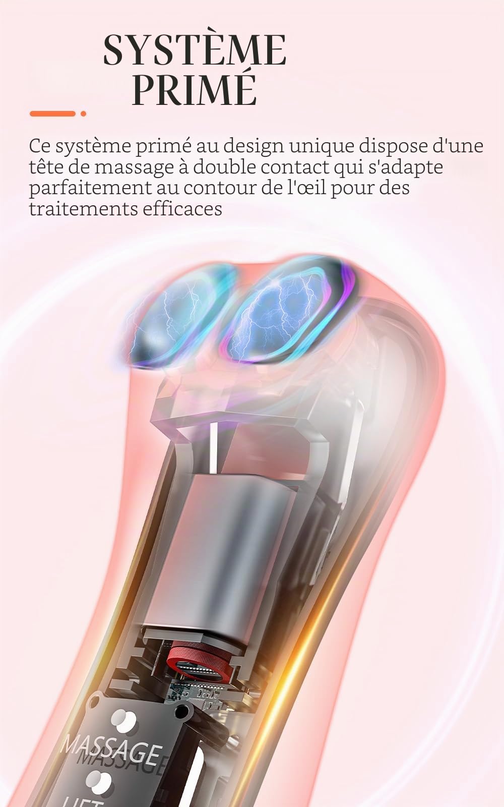 TOUCHBeauty Appareil Massage des Yeux Anti-âge, Masseur Oculaire Anti Rides avec EMS Micro Courant 42℃ Dispositif de Soins Oculaires Chauffant pour les Rides, les Poches et les Cernes AG-1883P(Rose)
