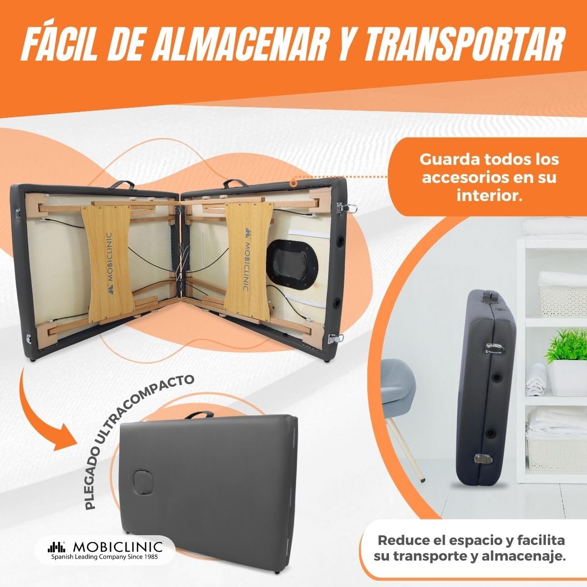 Mobiclinic®, Camilla Fisioterapia Plegable, CM-01 Light, 186x60 cm, Cama de Masaje, Marca Española, Reposacabezas, Regulable en Altura, Portátil, Madera, hasta 150kg, Negra