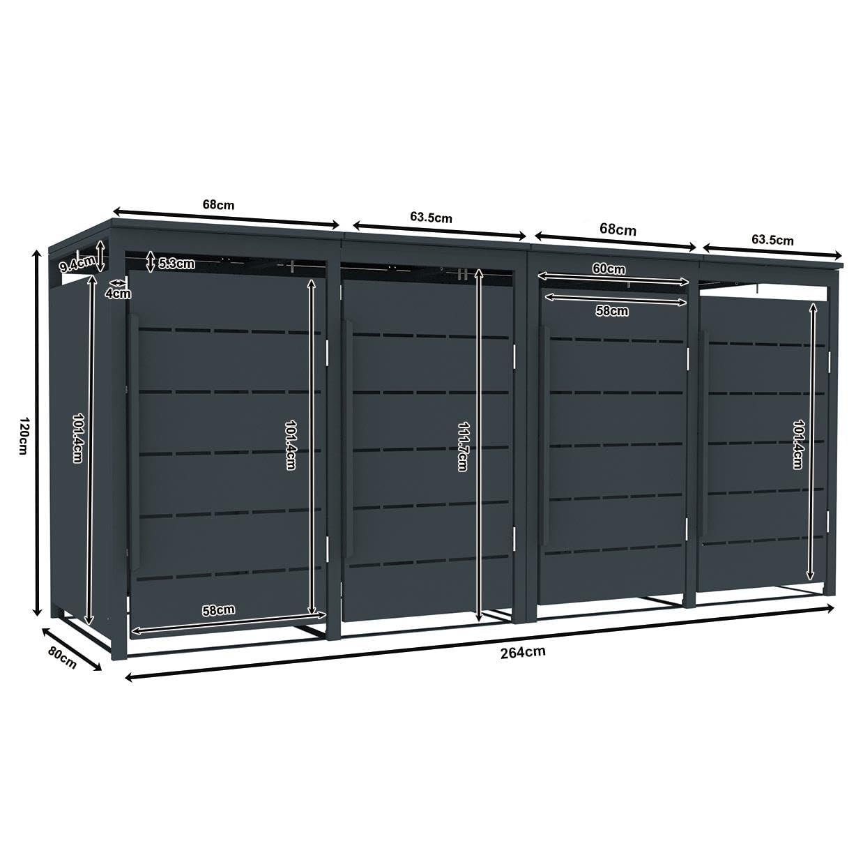 ESTEXO Mülltonnenbox Mülltonnenverkleidung mit Deckel Anthrazit Soft-Close Aufbewahrungsbox Müllbox (4 Türen)