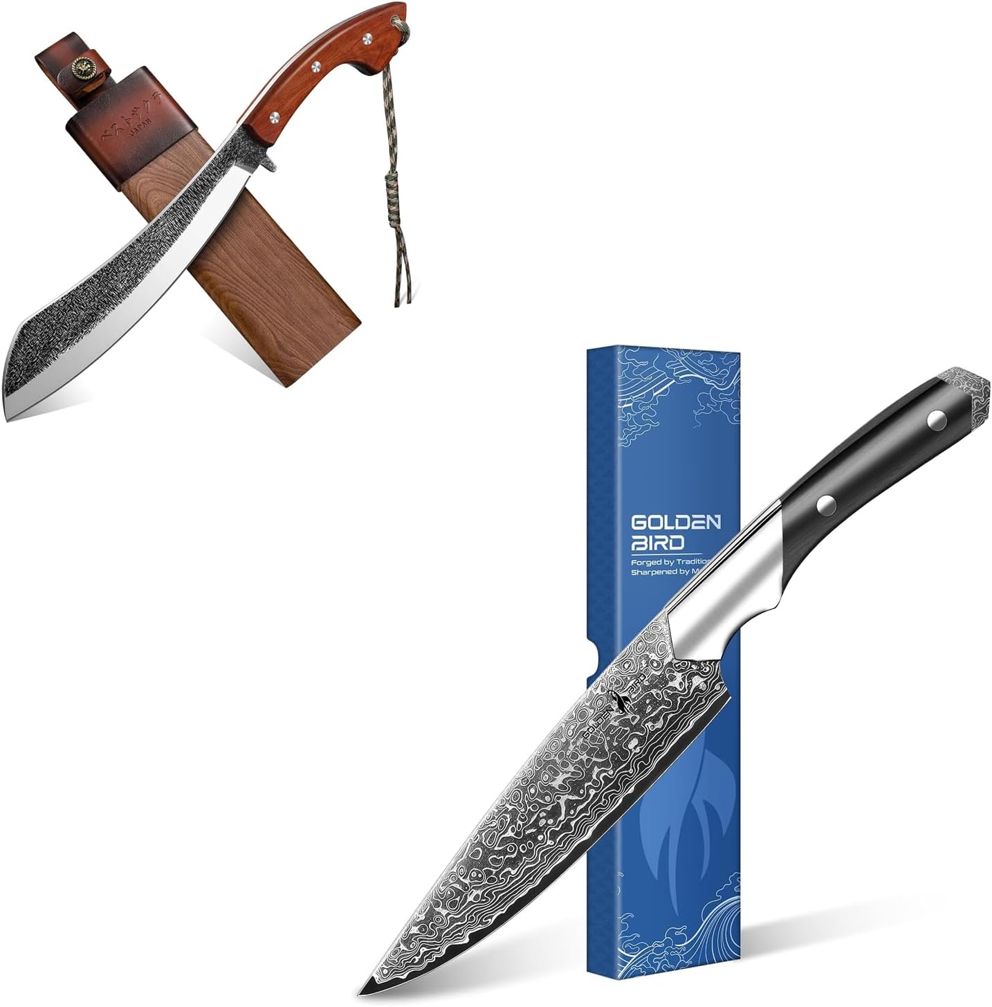 Golden Bird 6 inch Kitchen Utility Knife Bundle with Parang Machete Knife