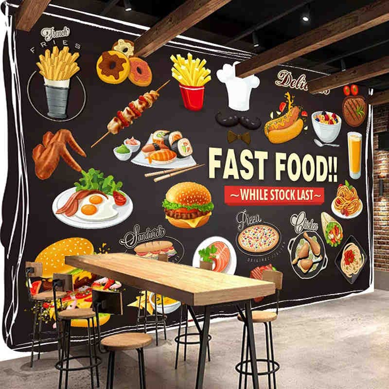 Aangepaste Muurschildering Hamburger Foto Behang Grote Voedsel Restaurant Achtergrond Muur