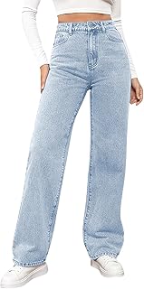 Women's Wide Leg Jeans High Waisted Stretchy Straight Leg Jeans Loose Trendy Boyfriend Denim Pants with Pocket