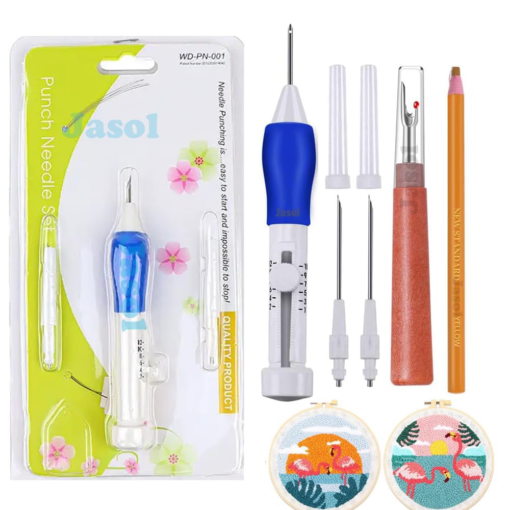 Punch Needle Embroidery Set with 3 Sizes Needle Pen Kit, Big Seam Ripper and Sewing Marker Tool for DIY Craft, Sewing, Knitting, Embroidery Needle Punch Pink-image-17