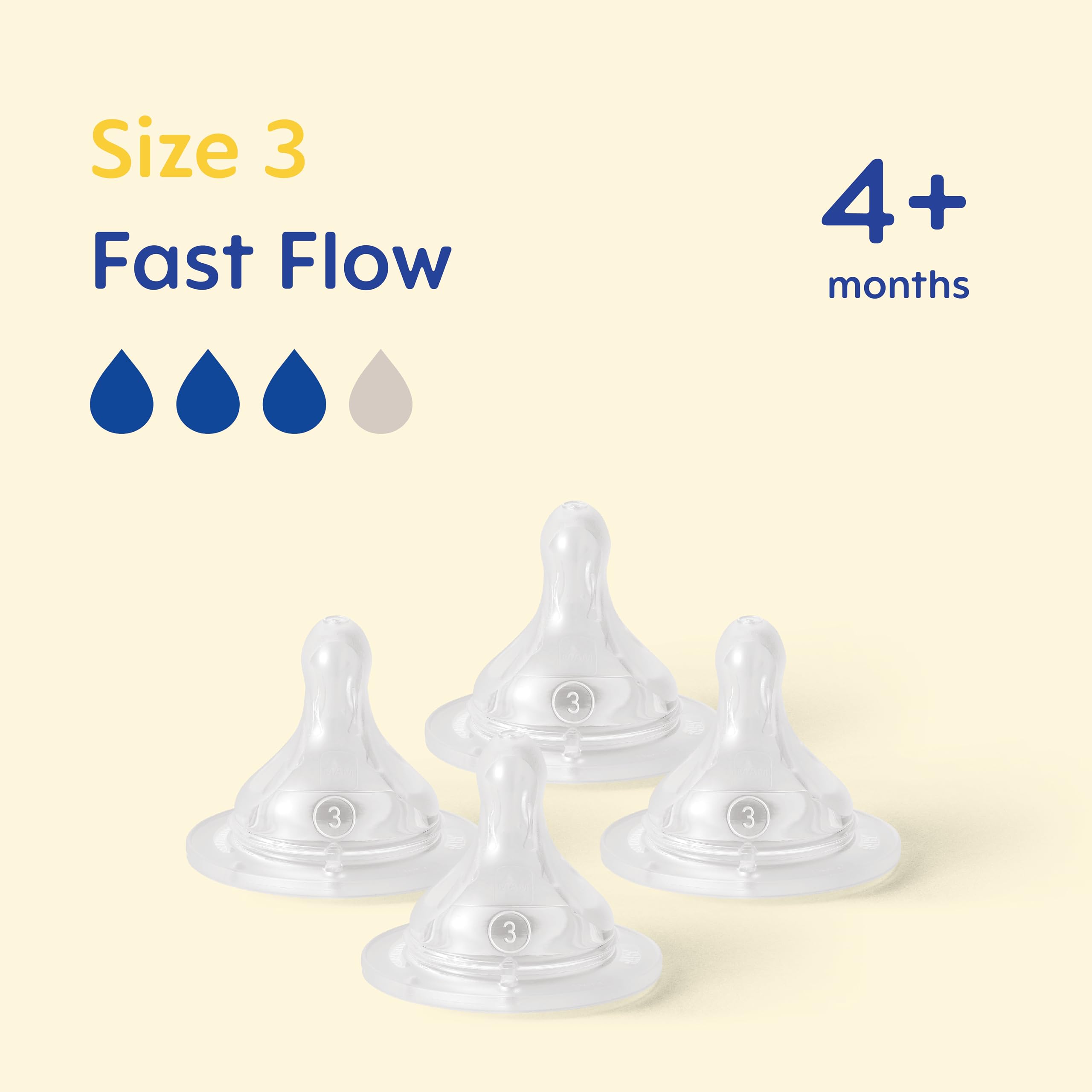MAM Teats Size 3 | 4 Pack | Fast Flow | Suitable from 4+ Months | Fits All MAM Bottles | Made from SkinSoft Silicone | Baby Accessories - 3