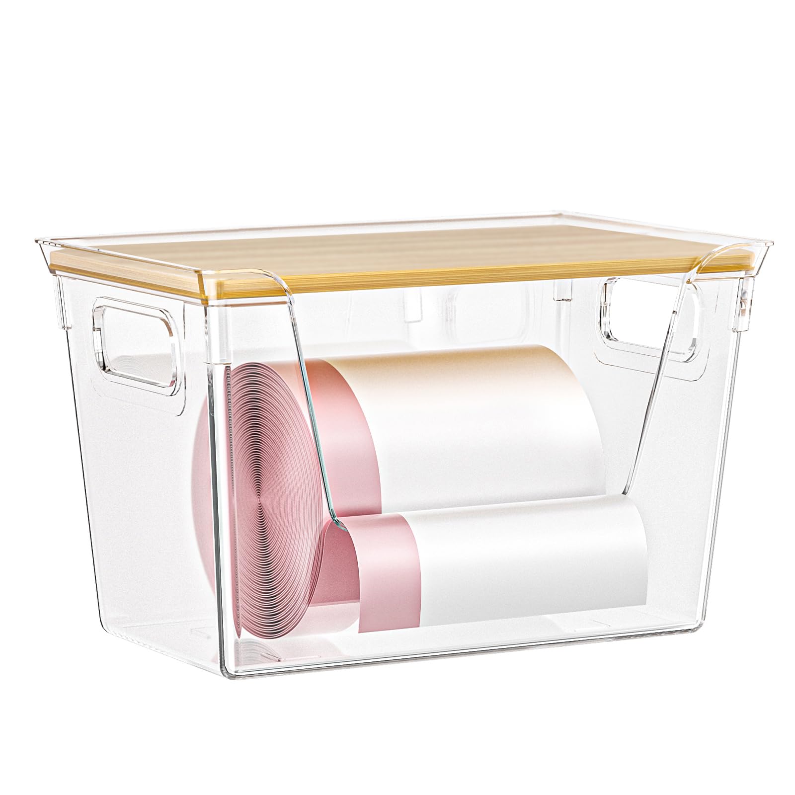 YimuPnHse 1 Pack Stackable Storage Trash Bag Holder with Bamboo Top, Large Garbage Trash Bag Dispenser, laundry room organization, Kitchen Pantry