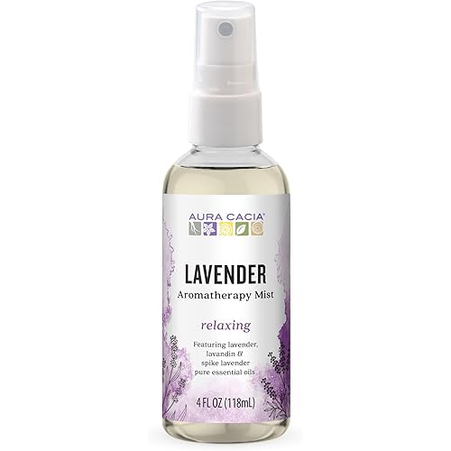 Aura Cacia Relaxing Lavender Aromatherapy Mist, 4-Ounce, Lavender Pure Essential Oils, Sweet & Floral Aroma