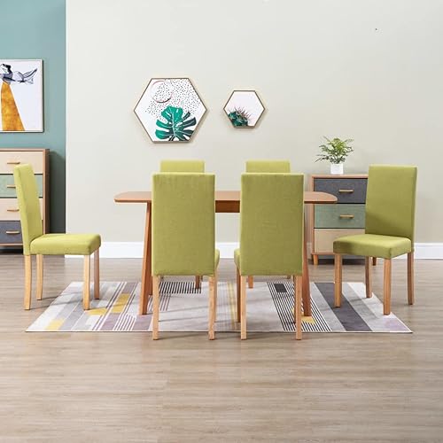 Set of 6 Green Fabric and Rubberwood Dining Chairs Ergonomic Comfort Modern Design for Dining Room Kitchen Living Room Accent Furniture