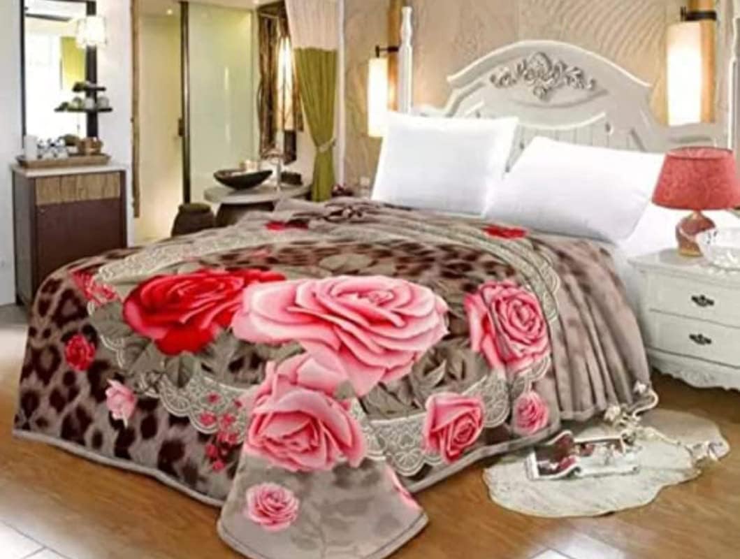 Ultra Soft Pure Luxurious Embossed Very Warm Korean Mink Blankets Double Bed Double ply for Winter - (Multicolor)