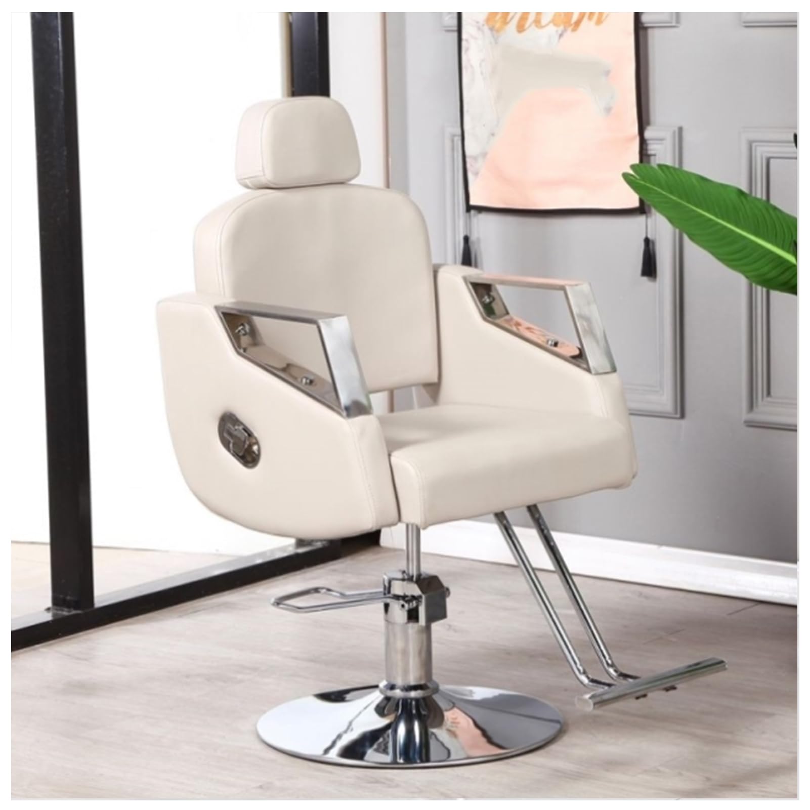 OZBMA Reclining Salon Chair for Hair Stylists 360° Swivel Hairdresser with ty Hydraulic Pump Comfortable White Barber Salons and Spas