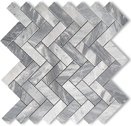Bardiglio - Azulejo de mosaico de espiga de mármol gris de 1 x 3 pulgadas, pulido para cocina, baño, pared o pared (1 hoja)