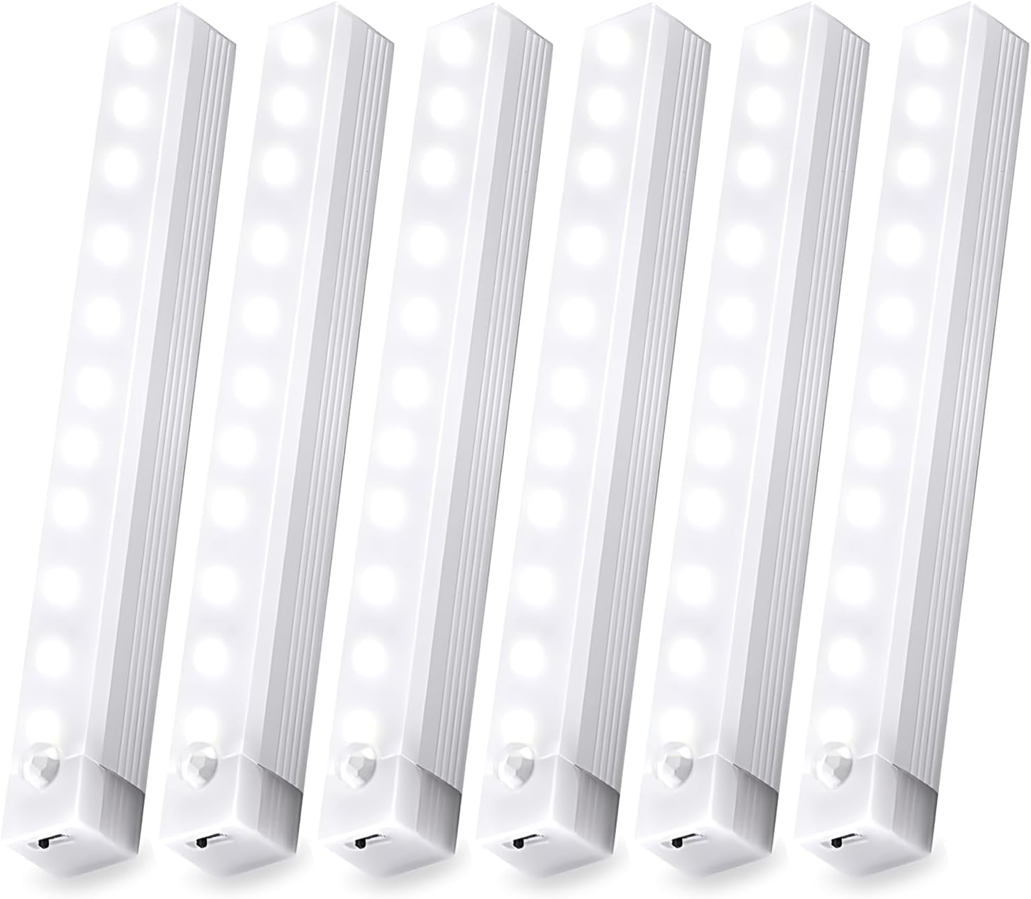 6 Pack Under Cabinet Light,Rechargeable Indoor Wireless Closet Lights for,Stairs Cabinet,Kitchen,Motion Sensor LED Lights with Magnetic 8 inch