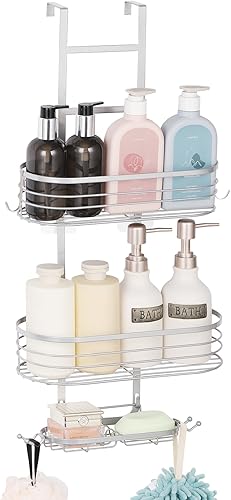 HEOMU Organizador de ducha para baño, estante organizador de ducha con 4 ganchos, resistente al óxido e impermeable para champú, acondicionador,