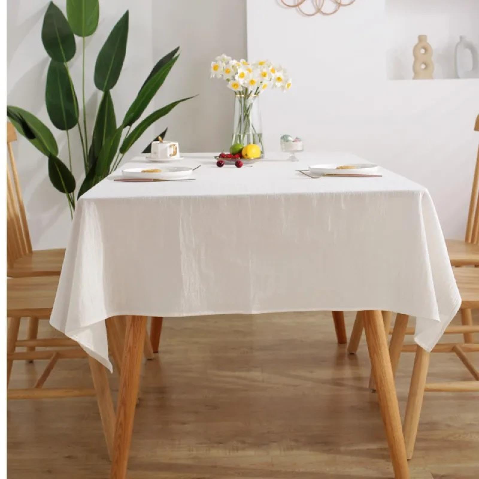 Nappes rectangulaires coton vintage blanc 135x300 table cuisine banquet