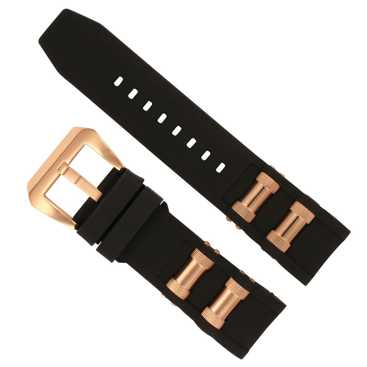 Replacement Watch Band Black with Rose Gold Inserts for Invicta 1244, 1090 Russian Diver Skeleton Watches